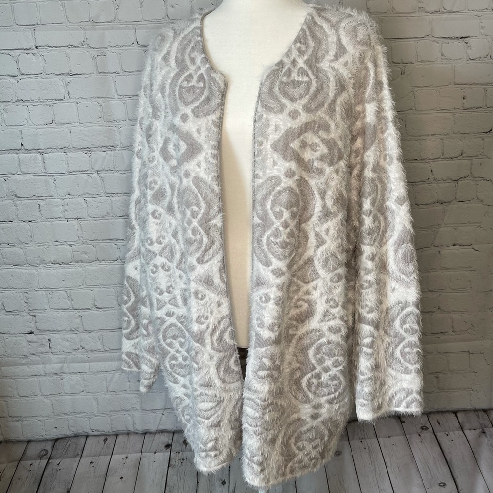 CJ Banks Fuzzy Oversized Zip Up Cardigan